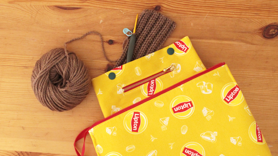 モバ編みポーチ 編みかけポケット