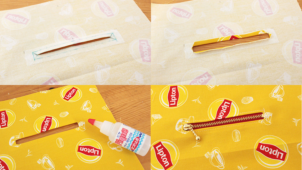 モバ編みポーチ 埋込ファスナー