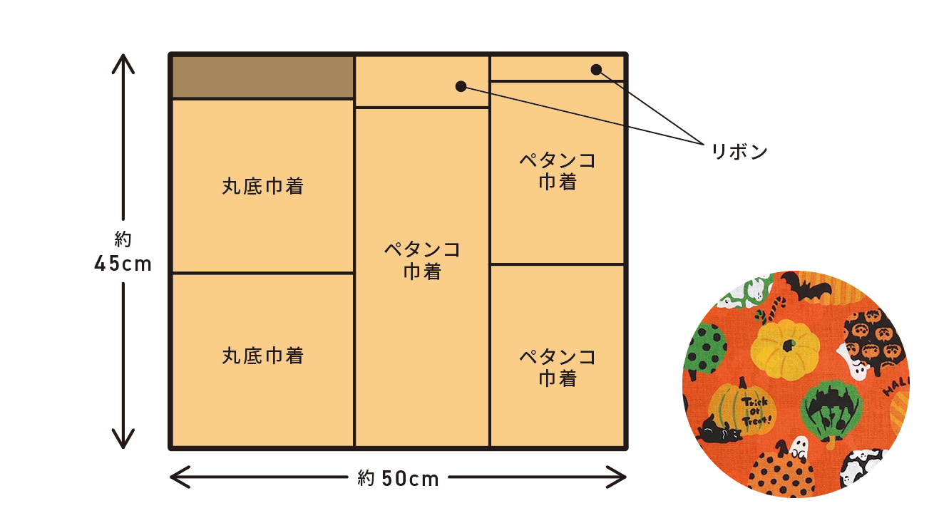 ハロウィンカットクロス　使い切り裁断図