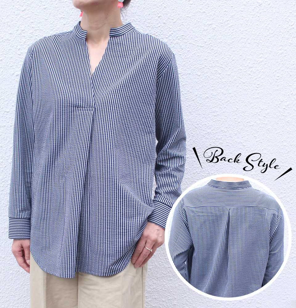 クライ・ムキ式ソーイングスクールのフリーパターン T-412 スタンドカラーシャツ