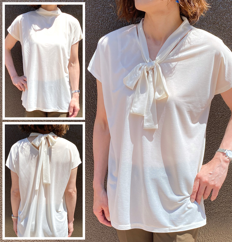 クライ・ムキ式ソーイングスクールのフリーパターン T-457 2wayリボンブラウス