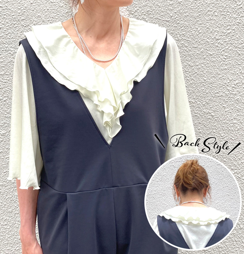 クライ・ムキ式ソーイングスクールのフリーパターン T-555 Ｗフリルブラウス