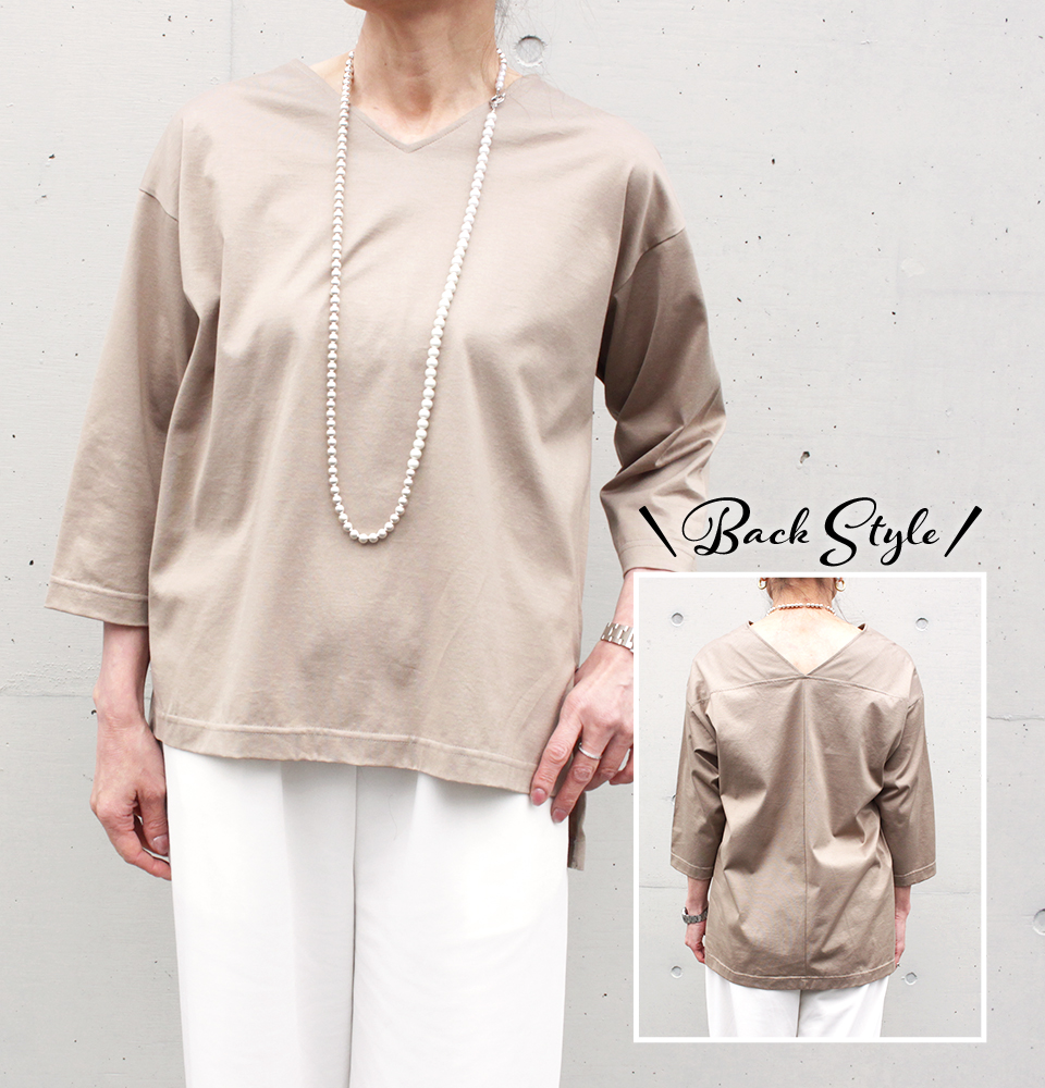 クライ・ムキ式ソーイングスクールのフリーパターン T-590 バックVネックTシャツ