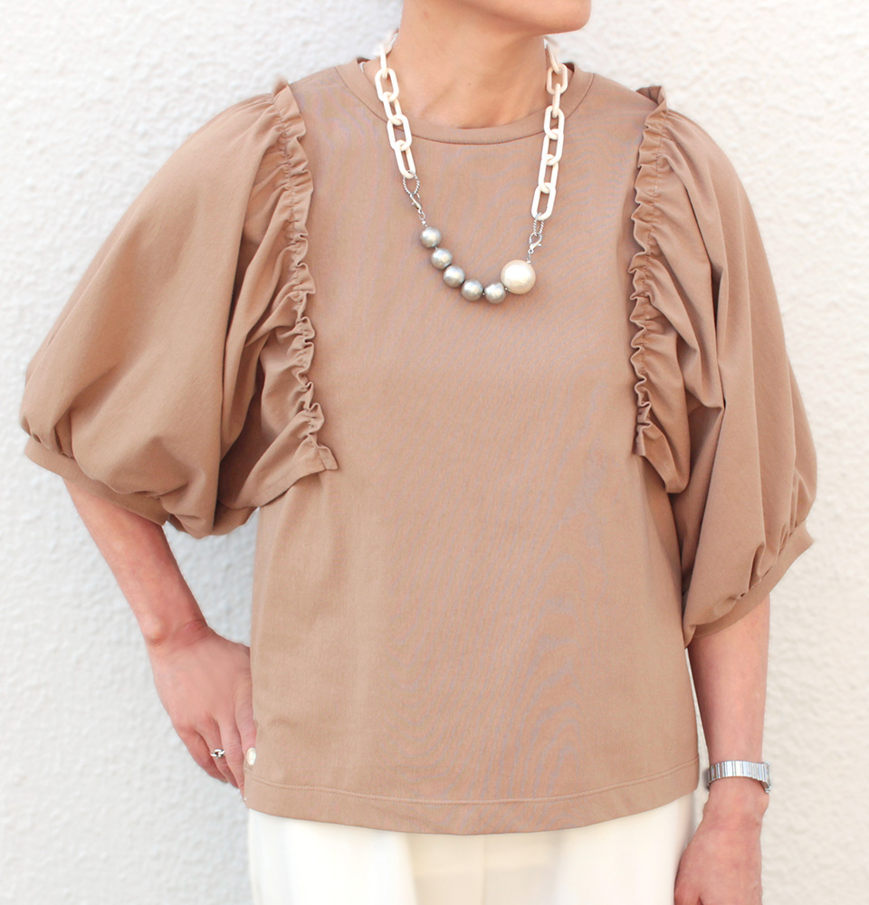 クライ・ムキ式ソーイングスクールのフリーパターン T-599 ビッグ袖ギャザーＴシャツ