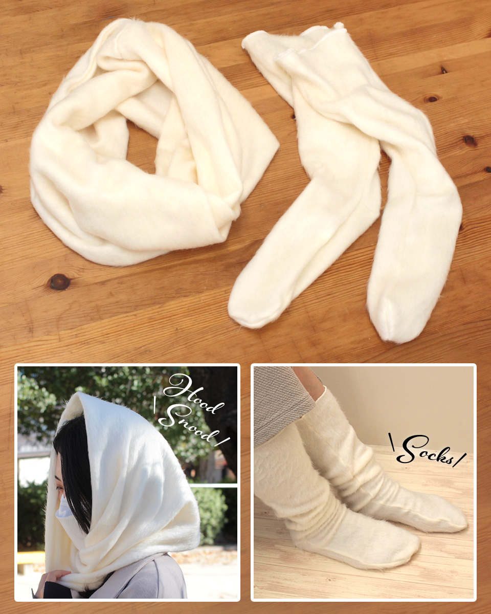 クライ・ムキ式ソーイングスクールのフリーパターン AC-667 フードスヌード＆ソックス