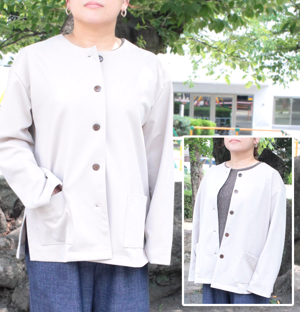 クライ・ムキ式ソーイングスクールのフリーパターン JK-700 ノーカラースリットジャケット