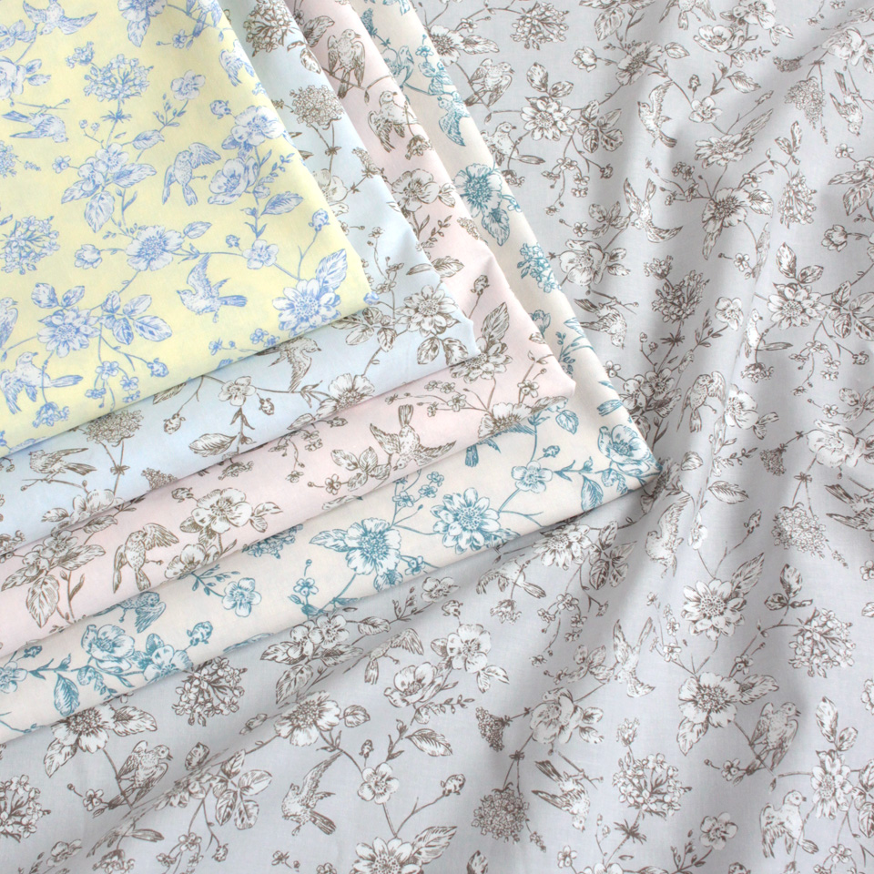 特価顔料プリント スケア生地 小鳥柄/動物柄