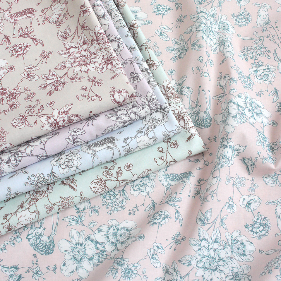 特価顔料プリント スケア生地 小鳥柄/動物柄