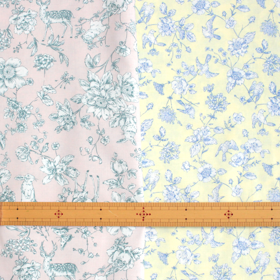 特価顔料プリント スケア生地 小鳥柄/動物柄