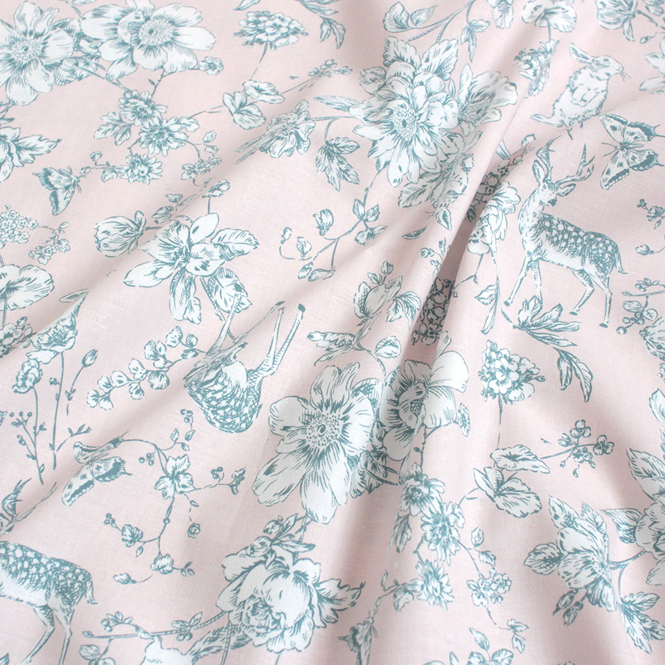 特価顔料プリント スケア生地 小鳥柄/動物柄